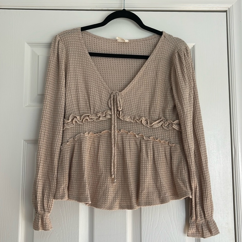 Waffle knit babydoll top